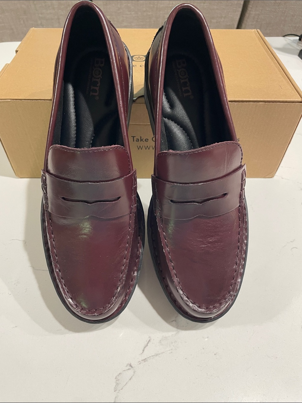 Born Women’s Burgundy Leather Penny Loafers - Picture 3 of 8